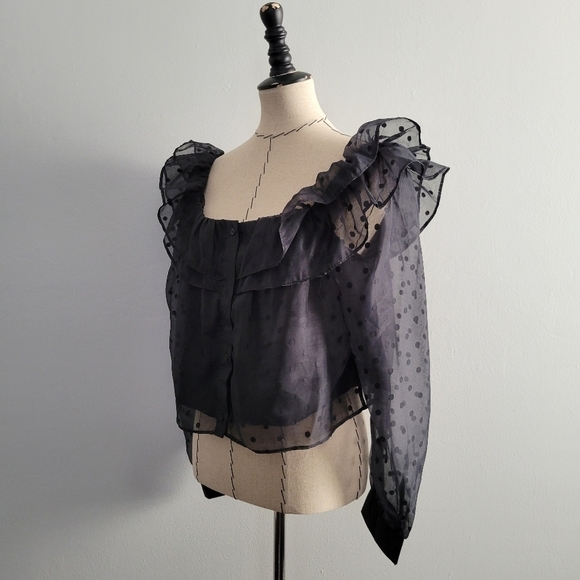 The Shirt Rochelle Behrens Black Polka Dot Sheet Statement Top - Picture 4 of 9